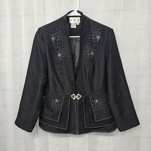 G.M.I. Blazer Black Rhinestones Glam Formal Silky 12